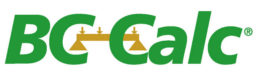 green letters spelling BC Cacl with a golden scale